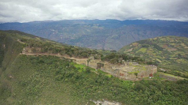 Aerial shot of the fortress of Kuelap in Peru