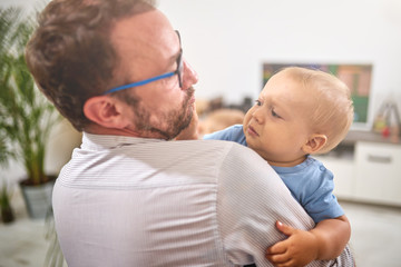 Single dad going nuts at home with a baby.