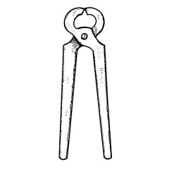 white background, construction tool, pliers, sketch