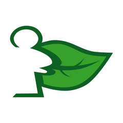 Save nature concept on white backdrop. Person wearing leaf cape.