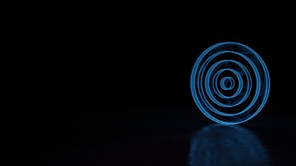 3d glowing wireframe symbol of symbol of target  isolated on black background