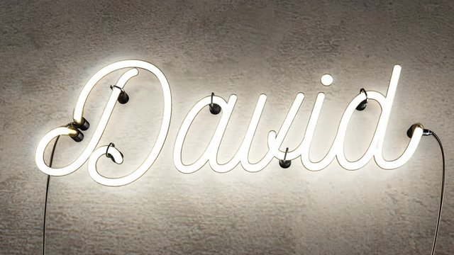 Neon sign spelling the name David, this realistic sign starts when the sign is off then it turns on with amazing flashing flickering effects, then after 30 seconds it flashes on and off can be looped