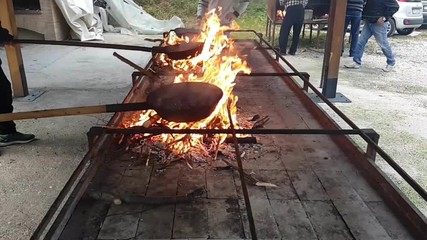 Grill on which chestnuts are cooked with a traditional pan, Italy