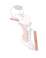 Attractive continuous line art drawing of romantic couple in love. Man and women are in happiness moment minimalist design vector illustration.