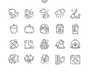 Fototapeta premium Autumn Well-crafted Pixel Perfect Vector Thin Line Icons 30 2x Grid for Web Graphics and Apps. Simple Minimal Pictogram