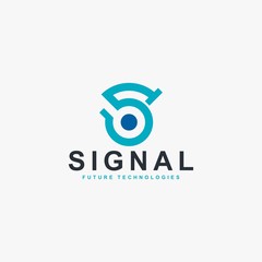 Fototapeta premium Wireless signal logo design vector. Letter S outline logo. Signal illustration. Blue colors logo design.