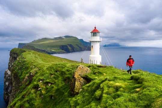 Lighthouse on Mykinesholm, Mykines Island, Denmark Faroe Islands