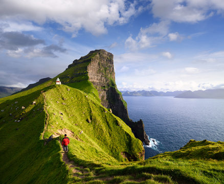 Kallur Lighthouse on Kalsoy island, Denmark Faroe Islands
