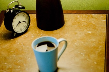 waking up in the morning in the bedroom with a cup of coffee, simple, home, space in the frame