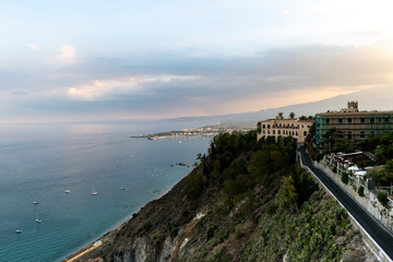 beautiful view of the sea of Taormina seen from above