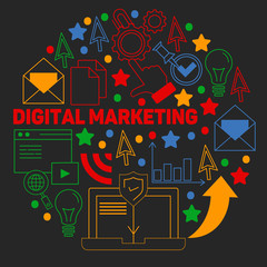 Digital marketing pattern with vector icons. Management, start up, business, internet technology.