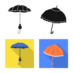 Vector illustration of protection and closed icon. Set of protection and rainy stock vector illustration.