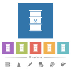 Biohazard waste flat white icons in square backgrounds