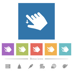 Right handed move down gesture flat white icons in square backgrounds