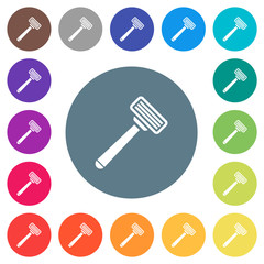 Razor flat white icons on round color backgrounds