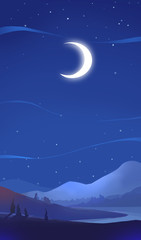 Night sky, night, moon, forest, wilderness, mountains, peaks, wallpapers, illustrations, mystery, good night,