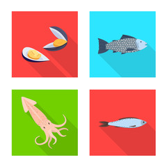Vector design of product and ocean icon. Set of product and restaurant vector icon for stock.