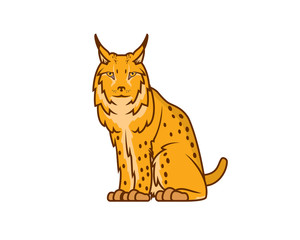 Detailed Eurasian Lynx Sitting and Watching Gesture Illustration