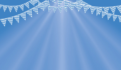  Wimpelkette mit diagonale Rautenmuster in Blau Weiß mit Lichtstrahlen auf blauem Hintergrund