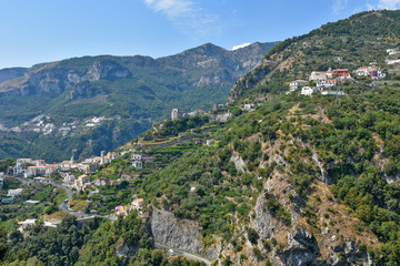 Fototapeta na wymiar Small villages in the mountains of the Amalfi coast, in Italy.