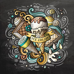 Cartoon cute doodles hand drawn Ice cream illustration