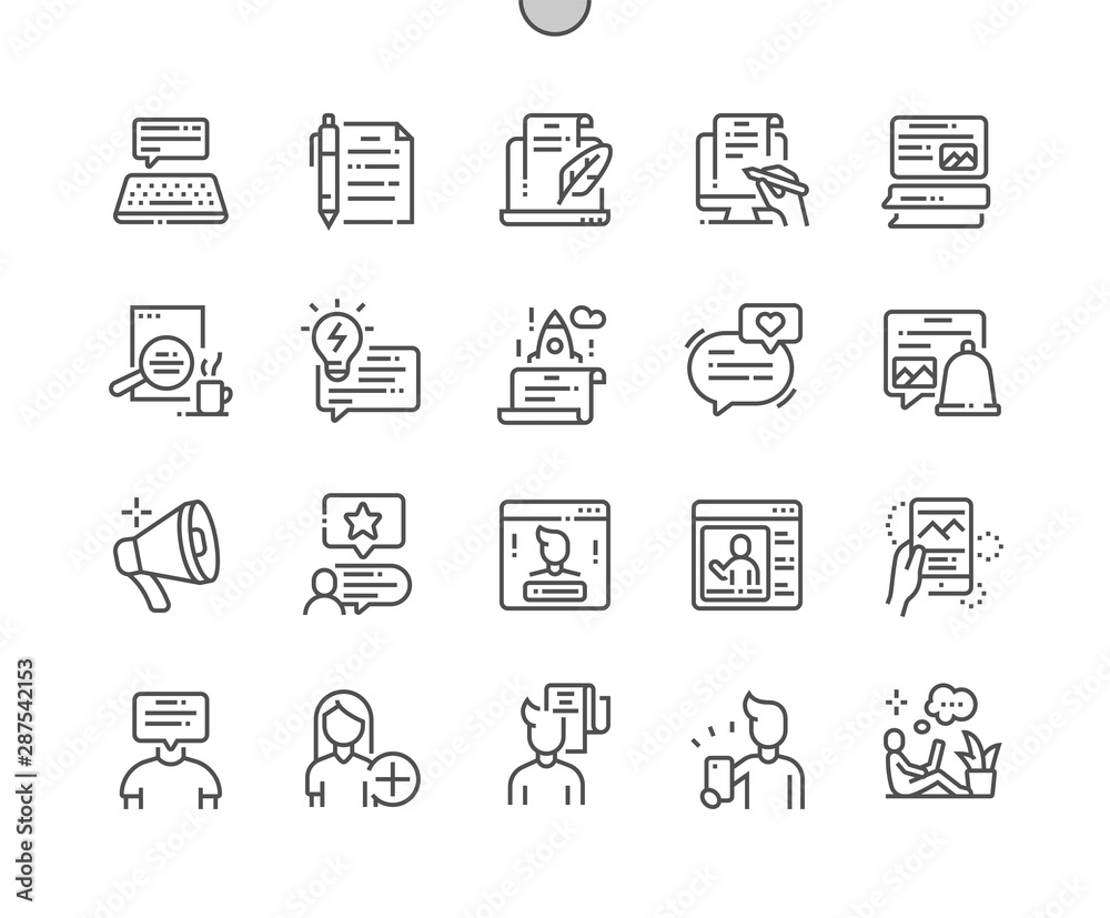 Poster blog well-crafted pixel perfect vector thin line icons 30 2x grid for web graphics and apps. simple 