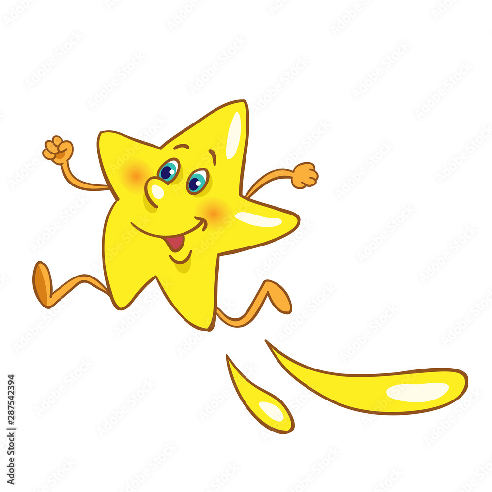 Canvas Prints Lucky gold star in cartoon style running. Isolated on white background.