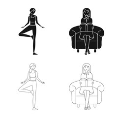 Vector design of posture and mood logo. Collection of posture and female stock symbol for web.