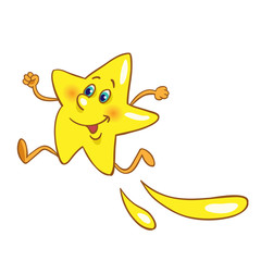 Lucky gold star in cartoon style running. Isolated on white background.
