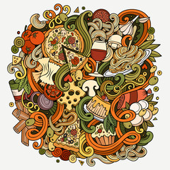 Fototapeta na wymiar Cartoon cute doodles Italian Food illustration