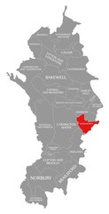 Wirksworth red highlighted in map of Derbyshire Dales district in East Midlands England UK