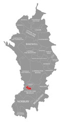 Ashbourne South red highlighted in map of Derbyshire Dales district in East Midlands England UK