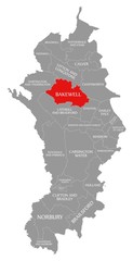 Bakewell red highlighted in map of Derbyshire Dales district in East Midlands England UK