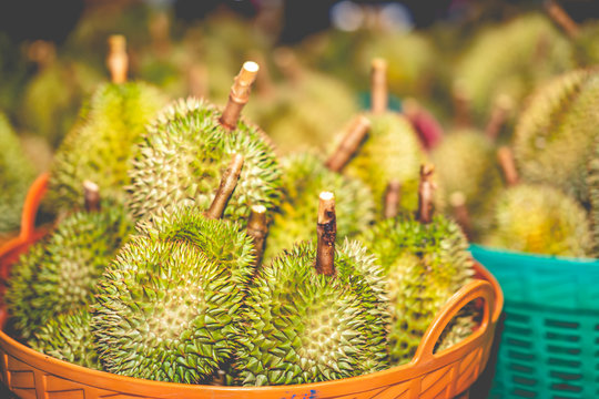 Durian firuts on walking street market in Thailand