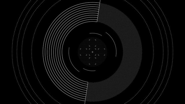 Detailed radial Heads-Up-Display HUD rotating graphics for sci-fi, gaming or drone footage. Loop ready animation. Includes black background and green screen chroma key versions.