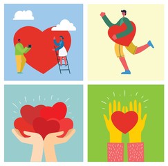 Share your Love. People with hearts as love messages. Vector illustration for Valentine's day in the modern flat style
