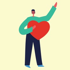 Share your Love. Man with heart as love massage. Vector illustration for Valentine's day in the modern flat style