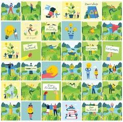 Obraz premium Vector illustration ECO backgrounds of Concept of green eco energy and quote Save the planet and Waste recycle