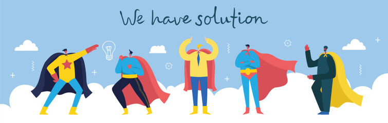 We have solution. Vector concept illustration background of Start up and Finding solution in flat style