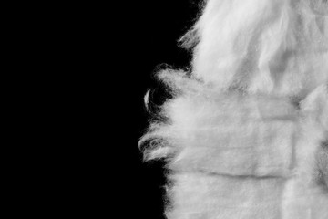 Wadding, absorbent cotton wool isolated on black background, top view