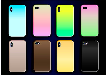 Vector mock up smartphone case with neon print. Big collection of vector design gradient for smartphone case