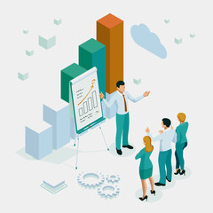 Naklejka premium Isometric Expert team for Data Analysis, Business Statistic, Management, Consulting, Marketing, Financial administration, Audit, business statement concept.