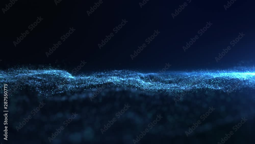 Fototapete Futuristic digitally generated motion graphic particles wave flowing abstract in cyber space technology de-focus background