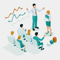 Isometric Expert team for Data Analysis, Business Statistic, Management, Consulting, Marketing, Financial administration, Audit, business statement concept.