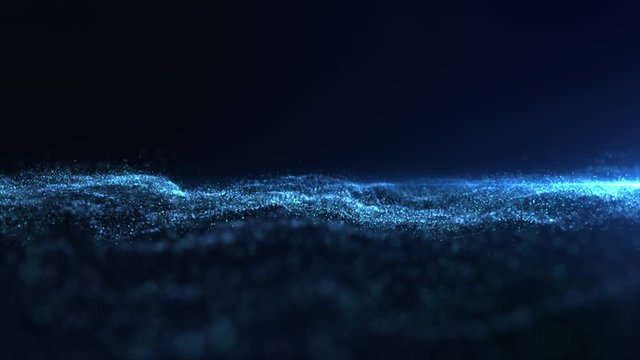 Futuristic digitally generated motion graphic particles wave flowing abstract in cyber space technology de-focus background