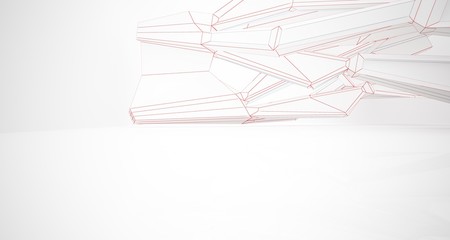 Abstract architectural white interior of a minimalist house with large windows. Drawing. 3D illustration and rendering.