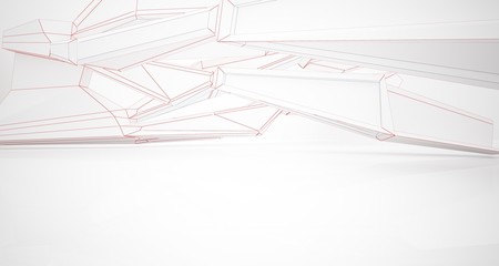 Abstract architectural white interior of a minimalist house with large windows. Drawing. 3D illustration and rendering.