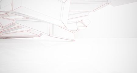 Abstract architectural white interior of a minimalist house with large windows. Drawing. 3D illustration and rendering.