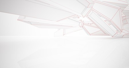 Abstract architectural white interior of a minimalist house with large windows. Drawing. 3D illustration and rendering.