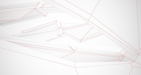 Abstract architectural white interior of a minimalist house with large windows. Drawing. 3D illustration and rendering.